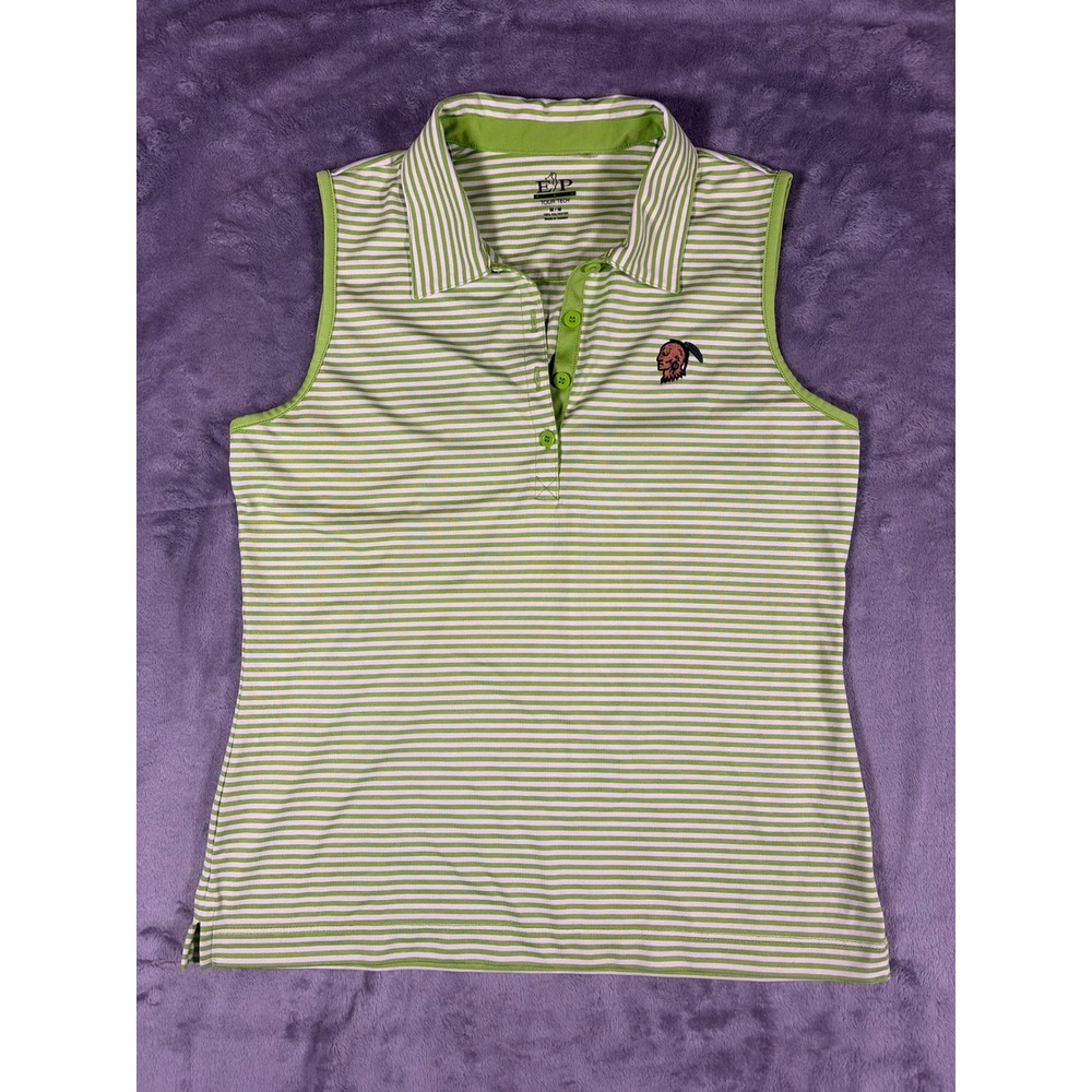 EP Pro Tour Tech Womens Sleeveless Golf Polo Top Green White Striped Size Medium